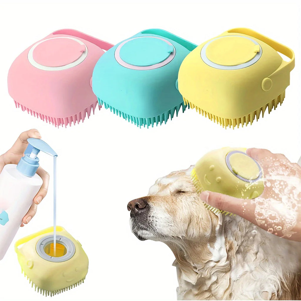 Silicone Pet Bathing & Massage Brush with Shampoo Dispenser