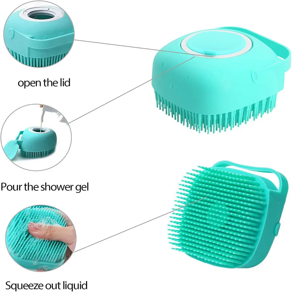 Silicone Pet Bathing & Massage Brush with Shampoo Dispenser