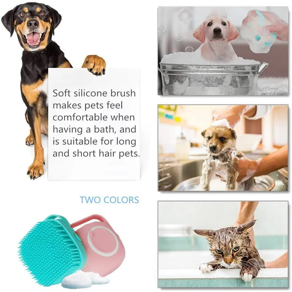 Silicone Pet Bathing & Massage Brush with Shampoo Dispenser