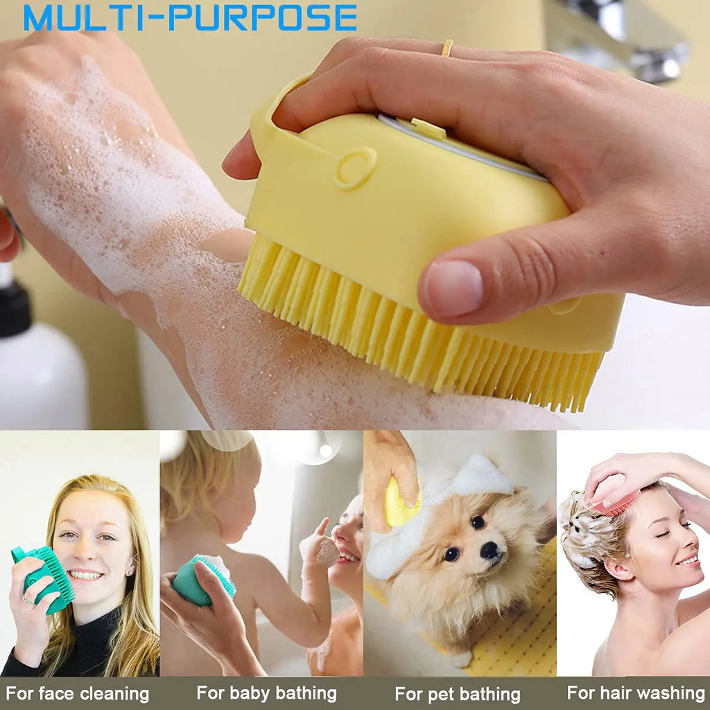 Silicone Pet Bathing & Massage Brush with Shampoo Dispenser