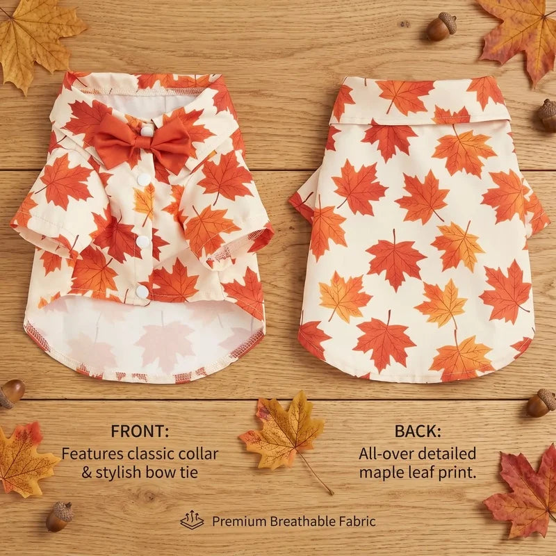 Maple Leaf Pet Shirt with Bowtie | Fall Thanksgiving Dog & Cat Apparel